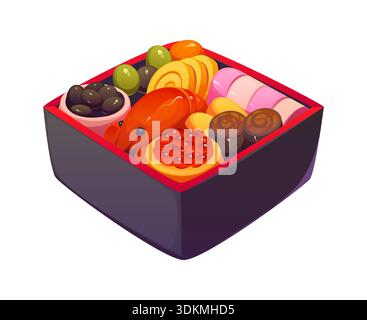 Cartoon Japanisches Neujahr bento Box Feiertagsessen Stock Vektor