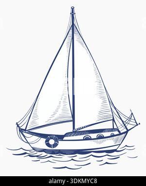 Illustration Der Segelbootlinie Im Ozean Stock Vektor
