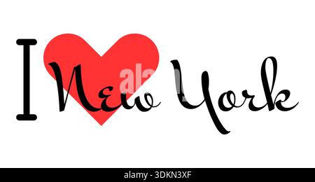 Ich liebe New York, Bundesstaat der Vereinigten Staaten von Amerika. Handgezeichnete Buchstaben mit rotem Herzen. USA Regionen Vektorillustration, Schriftzug in modernem Design Stock Vektor