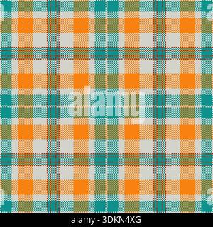 Hintergrund mit Karomuster in leuchtendem Orange und Petrol. Dieses nahtlose Schottenmuster eignet sich perfekt für Herbsttextilien, gemütliche Wohnkultur oder digitale Hintergründe. Stock Vektor