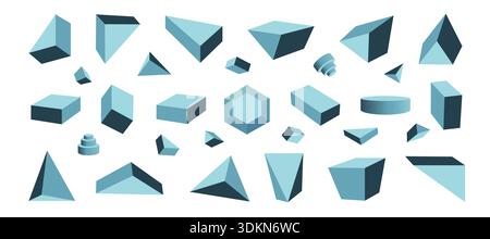 Sammlung isometrischer abstrakter 3D-Formen. Minimale geometrische dreidimensionale Vektorformen isoliert auf weißem Hintergrund für Business Design Stock Vektor