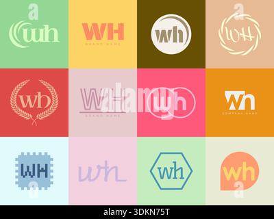 Firmenvorlage des WH-Logos. Buchstaben W und h Logo. Setzen Sie mit Designelementen verschiedene klassische Serifenschriftarten und modernen, auffälligen Text. Anfängliche Schriftart Stock Vektor