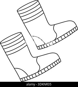 Feuerwehrstiefel-Symbol mit schwarzer Umrandung, Vektorlinearen, geeignet für die Kennzeichnung von Brandbekämpfungsausrüstung, Sicherheitsschilder. Stock Vektor
