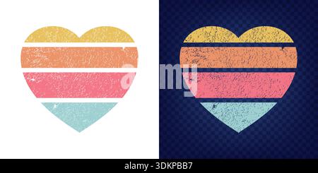 Retro-Sonnenuntergang in Form des Herzens. Vintage-Herzen. Love-Muster. Logo-Symbol Kalifornien. Symbol Herd isoliert auf weißem Hintergrund. Sonnenstrand. Retro-Farbe Stock Vektor