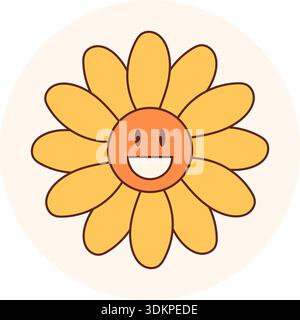 Grooviger Retro Flower Smile Aufkleber Stock Vektor