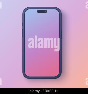 Realistisches 3D-Smartphone mit Farbverlaufsbildschirm und dunklem Rahmen auf weichem Pastellhintergrund, ideal für App-Präsentationen oder Technologie-Branding-Vektorillustration Stock Vektor