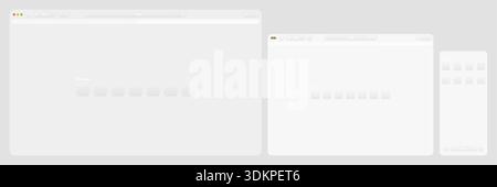Modernes Browser-Layout für Desktop, Tablet, mobile Benutzeroberfläche mit abgerundeten Navigationsleisten, Suchelementen und Platzhaltern für klare Profile entwerfen zeitgenössische responsive Web-ui-Konzepte Vektorillustration Stock Vektor