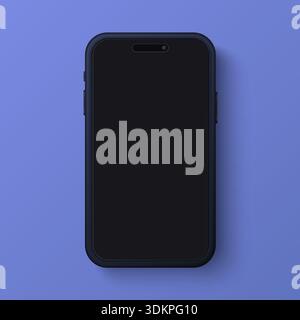 Modernes leeres 3D-Smartphone-Modell mit dunklem Bildschirm auf blauem Hintergrund, ideal für App-Präsentationen, UI-Showcase oder Branding-Projekte Vektorillustration Stock Vektor