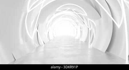 Weißer futuristischer Tunnel mit leuchtenden Streifen Stockfoto