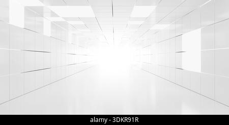 Heller minimalistischer Korridor mit glühendem Fluchtpunkt-3D-Rendering Stockfoto