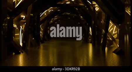 Golden Geometric Tunnel 3D-Rendering Stockfoto