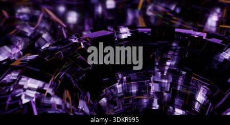 Wirbel-3D-Rendering aus violettem Glaswürfel Stockfoto