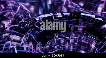 Futuristischer Purple Tech Tunnel abstrakter 3D-Hintergrund Stockfoto