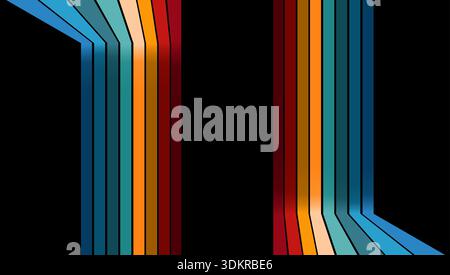 Farbenfrohe Retro-Streifen auf schwarzem Hintergrund. Vintage 70er Jahre 80er Jahre Stil geometrische Regenbogenlinien Vektor Illustration Stock Vektor