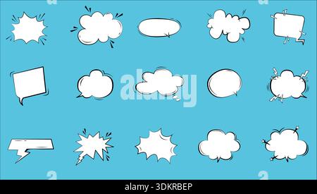 Set aus leeren Comic-Sprechblasen und Gedankenballons auf blauem Hintergrund Stock Vektor