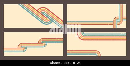 Gestreifter Regenbogenstreifen. Set aus Retro-Grunge-Kunsthintergründen mit kräftigen Wellen und parallelen Linien. Dynamische Drucke oder Grafikdesign. Vintage-Vektor Stock Vektor