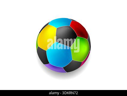 Farbenfroher Fußball mit glänzender Oberfläche, isoliert auf weißem Hintergrund. Sport-Vektor-Design Stock Vektor