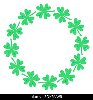 Skurriler Vektorkreisrahmen aus grünen Kleeblättern. Niedlicher handgezeichneter Schamrock-Kranz isoliert auf weißem Hintergrund, perfekt für St. Patricks Day Stock Vektor
