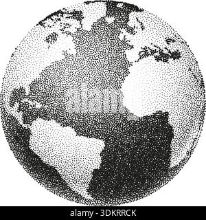 Black White World Planet Earth Globe Map Halbton Stock Vektor