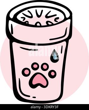 Tragbare Haustier Pfoten Waschbecher Symbol für Hunde und Katzen, Tierhygiene und Pflege Fußreiniger Doodle, Vektor Hand gezeichnete Illustration. Stock Vektor
