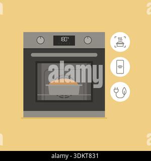 Smart Backofen Brot und Funktionen backen: Smart Home and Appliances Konzept Stock Vektor