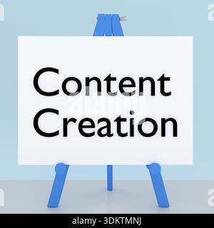 3D-Abbildung eines Stativs mit Darstellung des Skripts Content Creation. Stockfoto