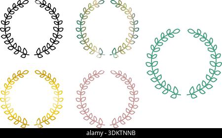 Eine handgezeichnete Blattrahmenkollektion in verschiedenen Farben und Stilen. Mit kreisförmigen botanischen Rahmen in Grün-, Gold-, Monochrom- und Sepia-Tönen. Ideal Stock Vektor