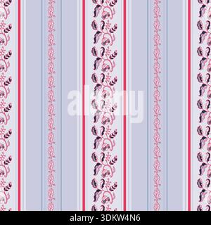 Vintage-Folk-Streifenmuster Mit Blumenmuster Stock Vektor