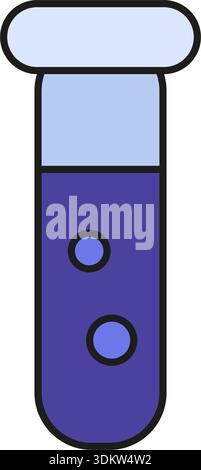Glasprobenröhrchen mit violetten gemischten chemischen Reagenzien im Schulversuch. Laborkolben für Lehrversuche. Futuristisch gestrichene Schatten Stock Vektor