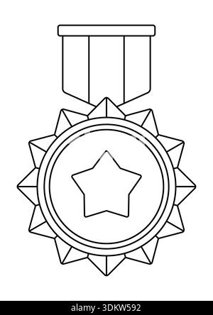Goldmedaille mit Band und Stern. Spielpreis für die Gewinner. Illustration des Preises für Sportwettbewerbe. Stock Vektor