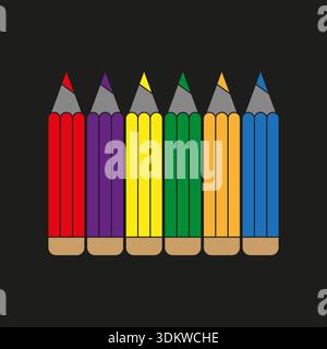 Professionelle Regenbogensymbole. Vektor für schwarzen Hintergrund. Anspruchsvolle Schreibgeräte. Herrliche künstlerische Arrangements. EPS 10. Stock Vektor