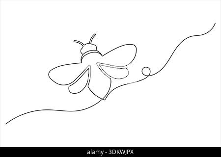 Ansicht von oben minimalistische einzeilige Zeichnung einer Honigbiene, von der Natur inspirierte Vektorillustration Stock Vektor