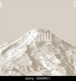 Stilisierte Nahdarstellung des Vulkans Mount Rainier, Washington, mit Schwerpunkt auf Gipfelform, Hangstruktur und vulkanischer Textur im minimalistischen Stil. Stock Vektor