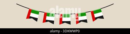 Die Flagge der Vereinigten Arabischen Emirate hängt in einer Girlande für ein patriotisches Dekorationselement zum Nationalfeiertag. Stock Vektor