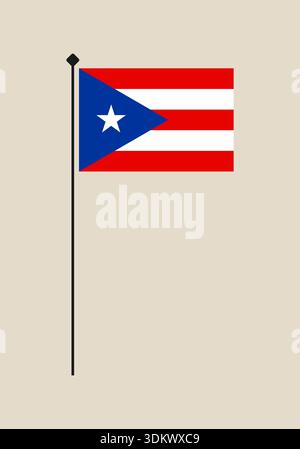 Puerto Rico Flaggenvektor-Illustration auf einem Fahnenmast isoliert auf einem Hintergrund, ein patriotisches nationales Symbol des Stolzes... Stock Vektor