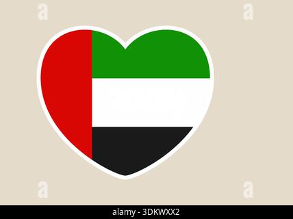Die Flagge der Vereinigten Arabischen Emirate in Herzform zeigt Liebe und Patriotismus zum Nationalfeiertag der Vereinigten Arabischen Emirate. Stock Vektor