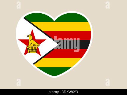 Nationalflagge von Simbabwe in liebevoller Herzform als patriotisches Symbol für Nationalstolz gestaltet. Stock Vektor