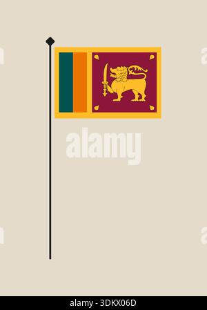 Offizielle Flagge Sri Lankas Vektor-Illustration auf einem Fahnenmast, isoliert für patriotische Symbolik und Nationalstolz. Stock Vektor