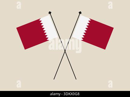 Zwei gekreuzte Bahrain-Flaggen auf Flaggenmasten, eine einfache Vektor-Illustration, die den Nationalstolz und die offizielle Diplomatie symbolisiert. Stock Vektor