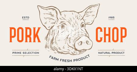 Schweinefleisch, Schwein, Schwein, Fleischskizze, handgezeichnet Stock Vektor