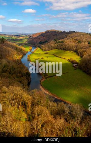Blick auf den Fluss Wye vom Symonds Yat Rock im Forest of Dean an der Grenze zu Herefordshire Gloucestershire in England, Großbritannien. Stockfoto