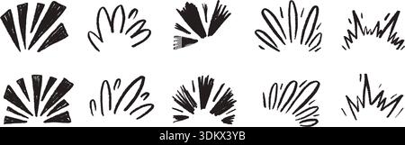 Kreidegezeichnete Glitzerlinien im Comic-Effekt, verspieltes Bleistiftfunkeln mit Doodle Star. Schwarzes Grafikelement mit dynamischen Strahlen bringt skurrile Energie für kreative Zwecke Stock Vektor