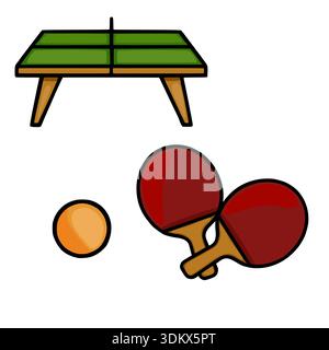Vektorillustration von Tischtennistisch, Paddeln und Ball auf weißem Hintergrund Stock Vektor