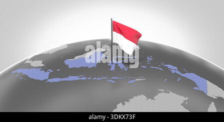 Indonesien – Landesgrenze und Flagge – 3D-Abbildung Stockfoto