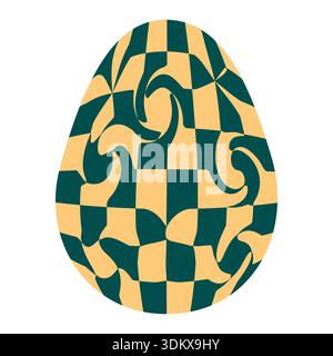 Ostereier mit Retro-Groovigen Mustern im Stil der 60er-70er Jahre. Grooviger Hippie Happy Easter mit verzerrtem psychedelischen Design. Vektor Stock Vektor