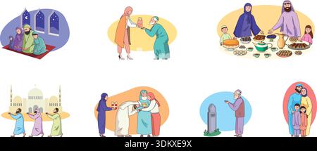 Mehrere Altersgruppen kommen zusammen, um Geschenke und Glück auszutauschen Stock Vektor