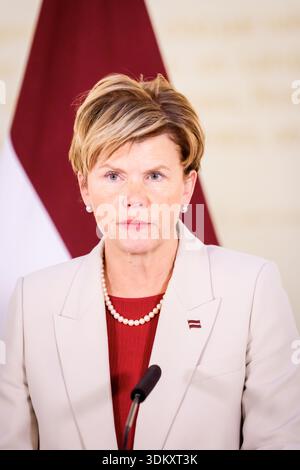 RIGA, Lettland. Februar 2026. Baiba Braze (auf Foto), Minister für auswärtige Angelegenheiten Lettlands, und Samuel Okudzeto Ablakwa, Minister für auswärtige Angelegenheiten Ghanas, während der Presseerklärung. Quelle: Gints Ivuskans/Alamy Live News Stockfoto