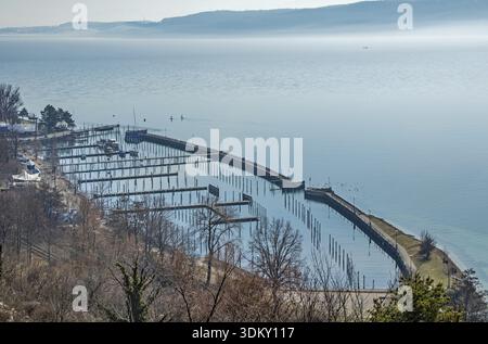 Sipplingen am Bodensee, Hafenanlage, Ende Februar 2021 Stockfoto