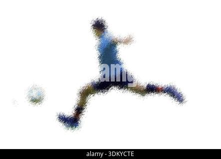 Wide-Step-Player in Aktion. Abstrakte digitale Illustration von Fußballspielern, Jugendlichen rund 15 Jahre alt, in Aktion isoliert auf weiß Stockfoto