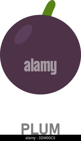 Pflaumenfrüchte. Lilafarbenes rundes Fruchtsymbol für Lebensmittelverpackungen und Clipart-Design Stock Vektor